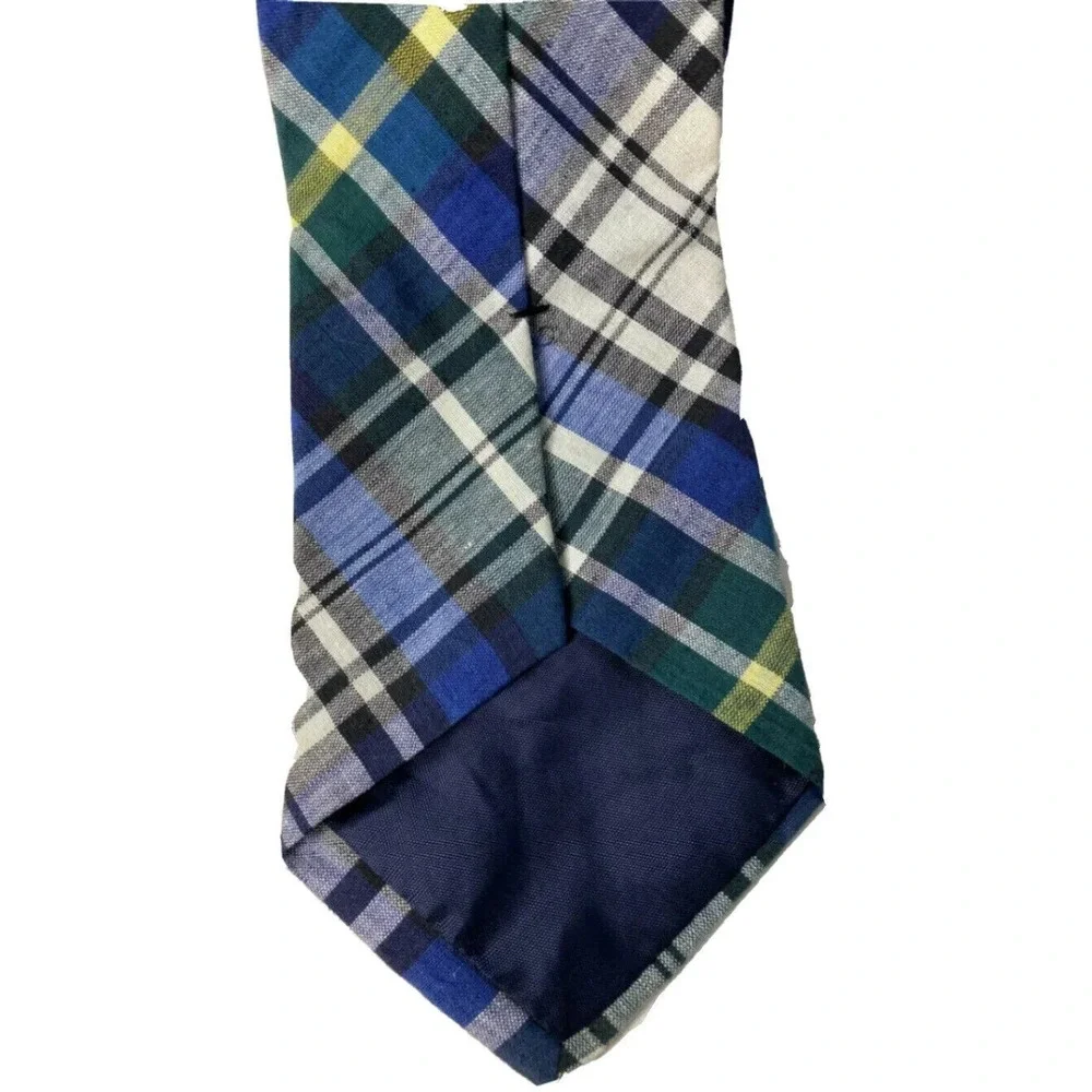 Rooster‎ Mens Neck Tie Blue White Plaid Adjustable Cotton